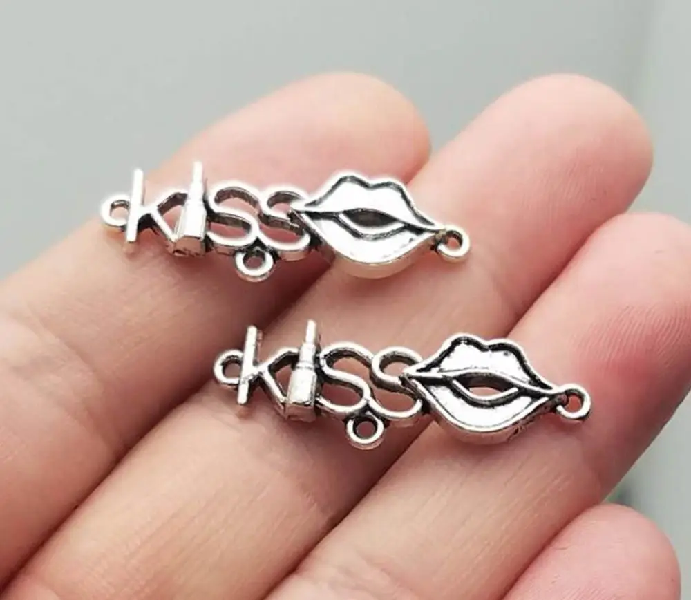 

Посеребренные Подвески-соединители kiss chams, 20 шт./лот, 10x31 мм
