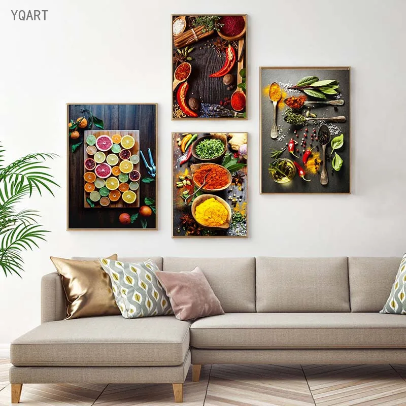 

Modern Kitchen Pictures Vegetable Grains Spices Canvas Painting Scandinavian Posters and Prints Home Living Room Wall Art Decor