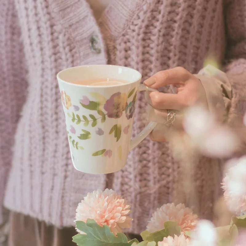 Кружка для кофе из тонкой костяной фарфора цветочный дизайн чашка