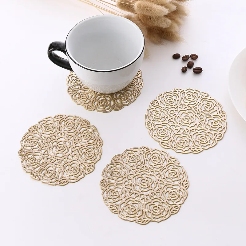

6pcs PVC Hollow Oil Water Resistant Non-slip Kitchen Placemat Coaster Insulation Pad Dish Coffee Cup Table Mat Home Decor 51052
