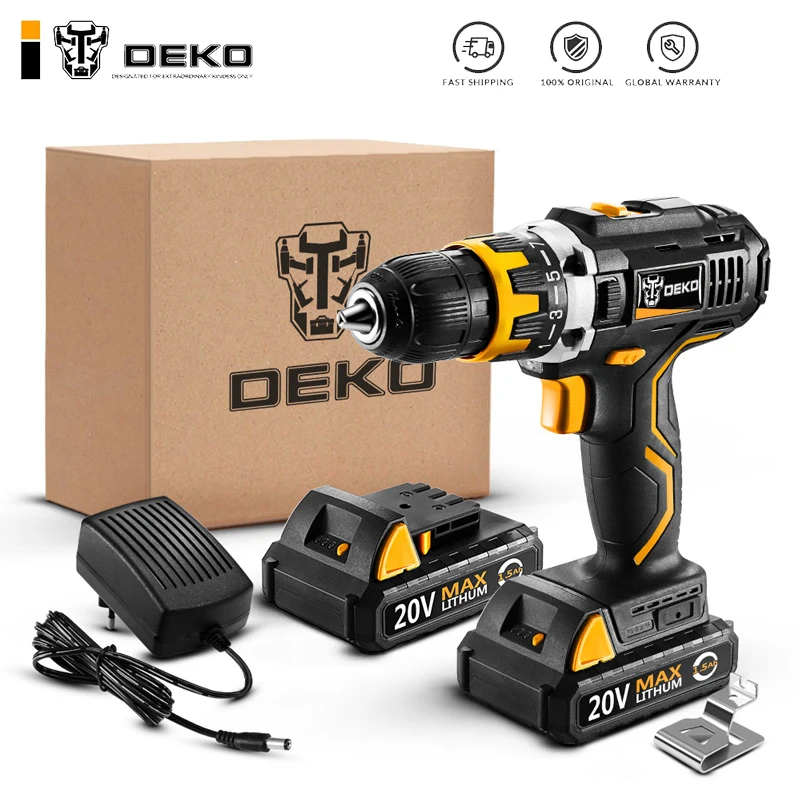 

DEKO GCD20DU2 20V MAX Power Tool Variable Speed Electric Screwdriver with LED Light Home DIY Cordless Drill 2 Lithium Battery