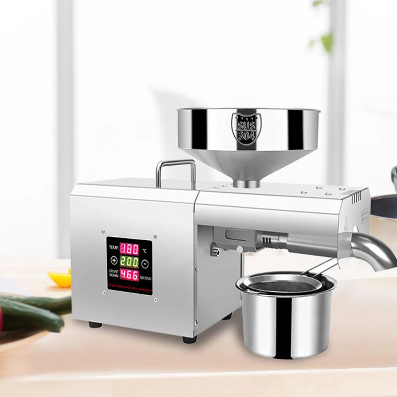 

110V/220V Oil Press 3-5Kg/H Commercial Flaxseed Peanut Tahini Oil Press Stainless Steel Temperature Control Oil Press 610W