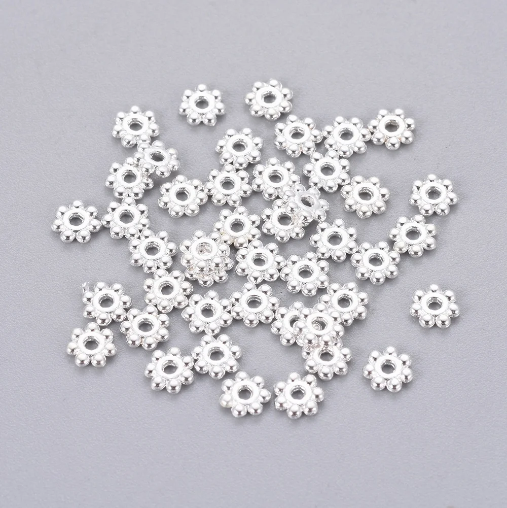 

500 PCS Tibetan Style Alloy Daisy Spacer Beads Silver Color Plated Lead Free & Cadmium Free & Nickel Free 4x1.5mm Hole: 1mm