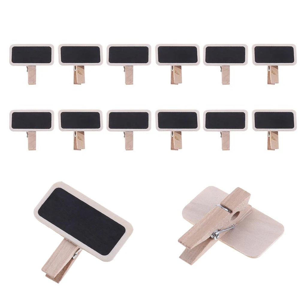 12pcs Labels Signs Retangle Message Board Weddings Wooden Mini Chalkboard Home Office Reusable With Clip Decoration | Канцтовары для