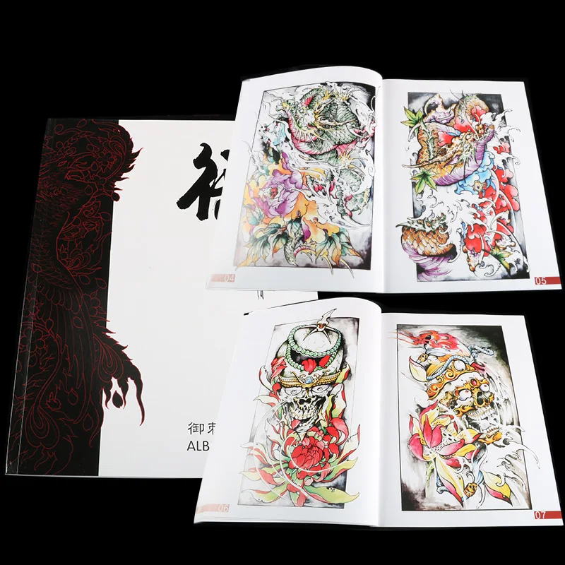 Тату-книжка с рисунком дракона черепа призрака цветной эскиз рисунок дизайн