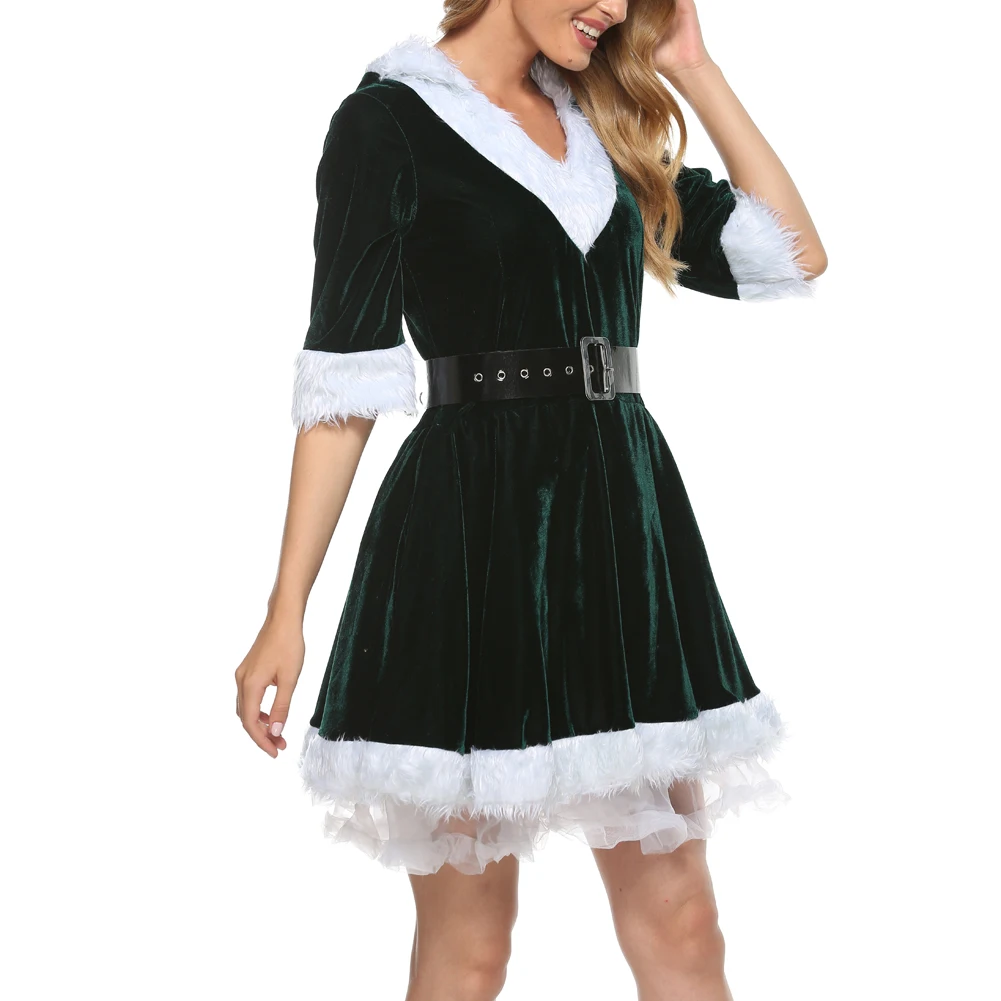 

2020 ladies sexy Christmas dress, long-sleeved V-neck plush decoration layered mixed and matched hem underwear