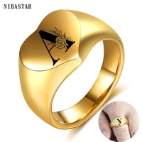 nibastar heart seal letters ring for men stainless steel engrave flower a z ring custom finger jewelry accessory party gift