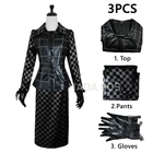 Фильм Зловещие г-жа Круэлла де Виль косплей костюм для женщин искусственная кожа юбки комплект одежды представление на Хэллоуин платье модная обувь