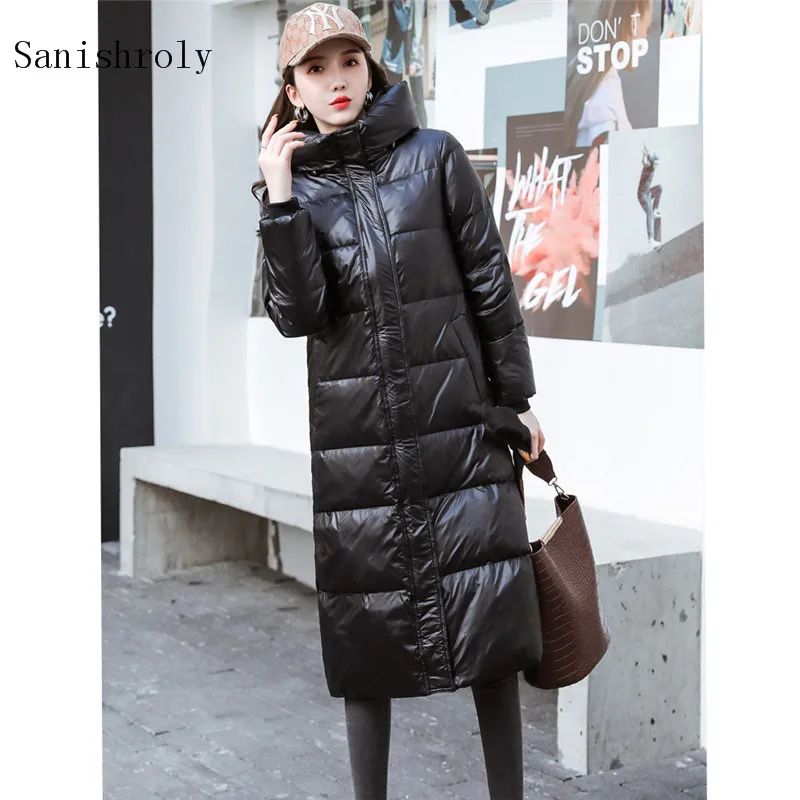 Новинка Женская длинная куртка Sanishroly с капюшоном тонкая теплая плотная на белом