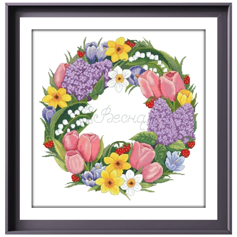 

Spring wreath cross stitch kits flower aida fabric 18ct 14ct 11ct white unprint cotton thread embroidery kits DIY craft set