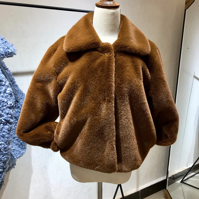 Women's Fashion Jacket Warm Faux Fur  Coat Mink Fur Coat Brown Turn-down Casual Plush Cropped Jacket Korean Style overcoat