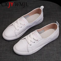 womens genuine leather sneakers women casual fashionable sports shoes vulcanized woman summer flat shoe ladies white lacing 40