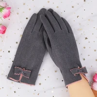 spring autumn female thin warm cashmere full finger love heart bow sports cycling mittens women touch screen driving gloves j25