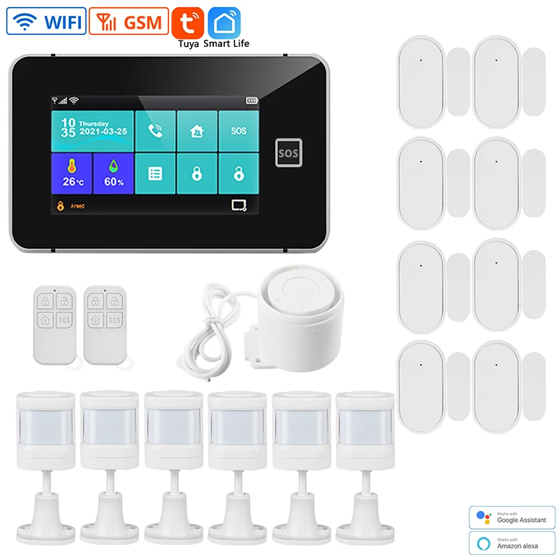 WiFi GSM Tuya Alarm System Smart Home Security 4.3 Inch Touch Color TFT Screen Arming Burglar System 433MHz Sensor Alarm System
