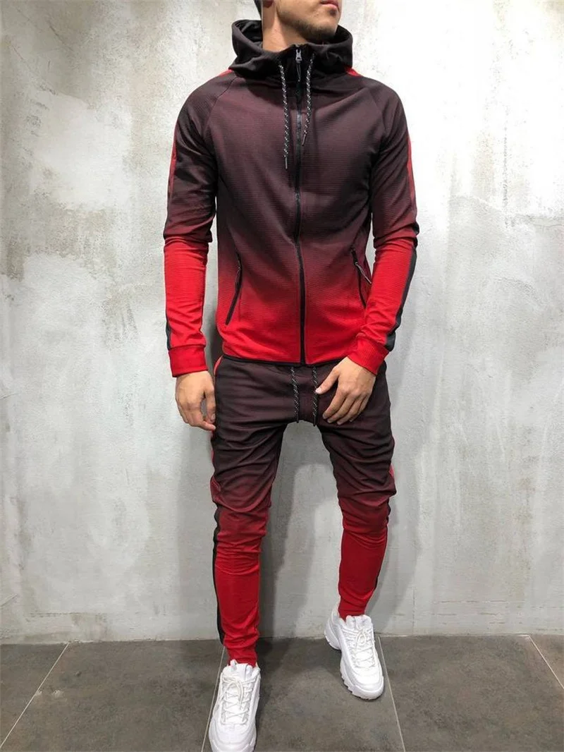 

new and winter Muscle 3D autumn sweater digital printing sports fitness running hooded sweater set for men