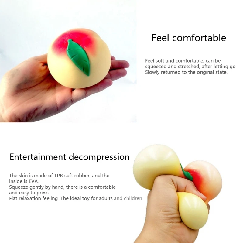 

3In Hand Toy Squeeze Peach Sensory Fidget Novelty Gift for ADD OCD Stress Release Realistic Fruit for Photostudio Props