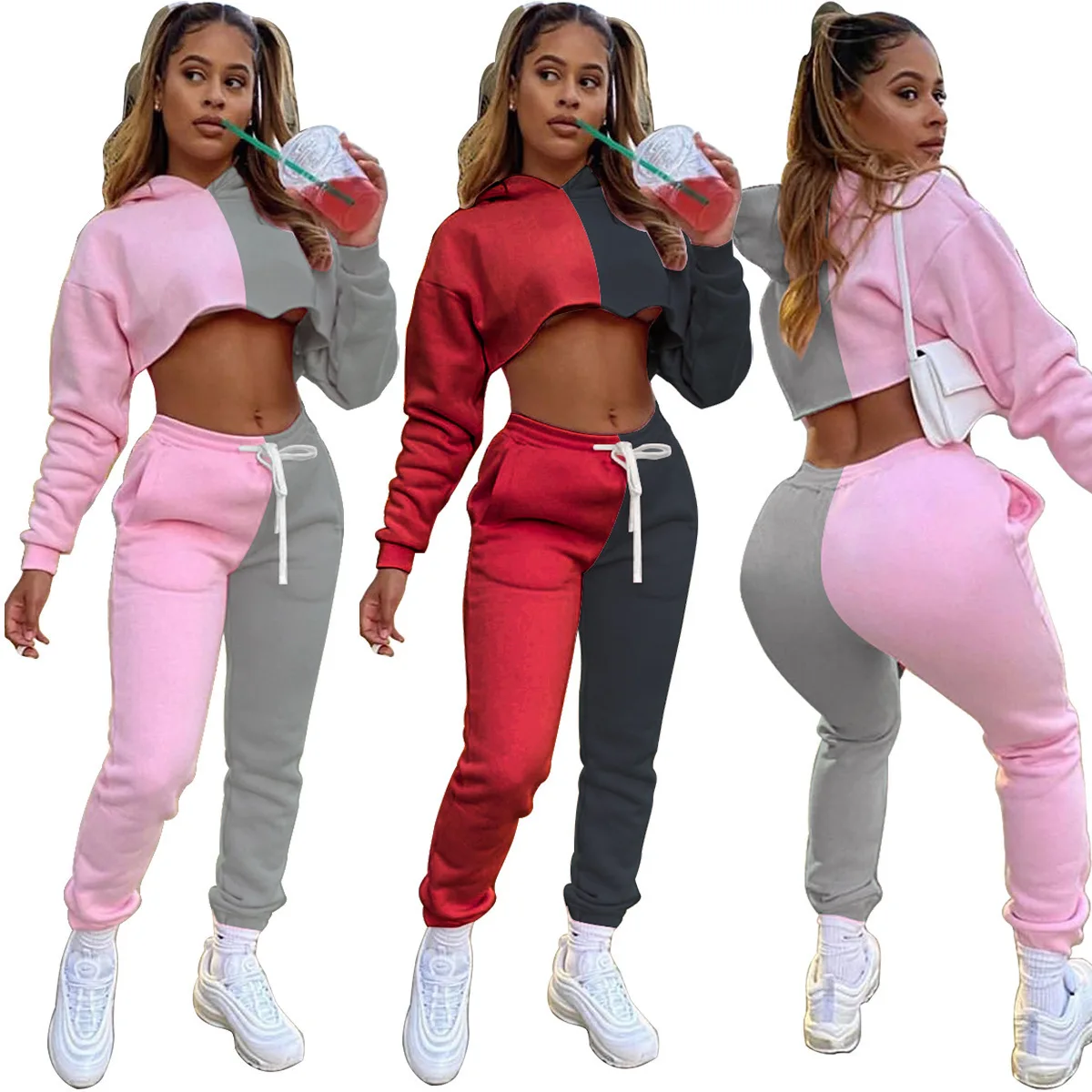 

Women 2 Piece Outfits Jumpsuit Hoodies Set Body Letter Printed Casual Sport Autumn Long Sleeve Pure Female Set 2021 New