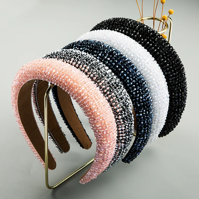 

Fashion Temperament Handmade Beaded High-end Luxury Sponge Pink Hair Band