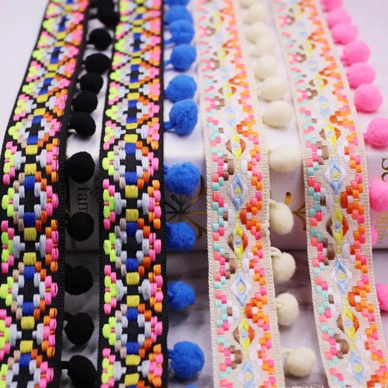 1 ярд/партия бахрома помпон отделка шарик кружевная лента вышивка ткань шитье
