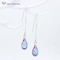 sz design new korean fashion white gold water drop crystal dangle earrings simple long ear hook for women party jewelry gift