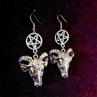gothic goat head demon baphomet inverted five pointed star pendant earrings punk mysterious witch jewelry goat head gift