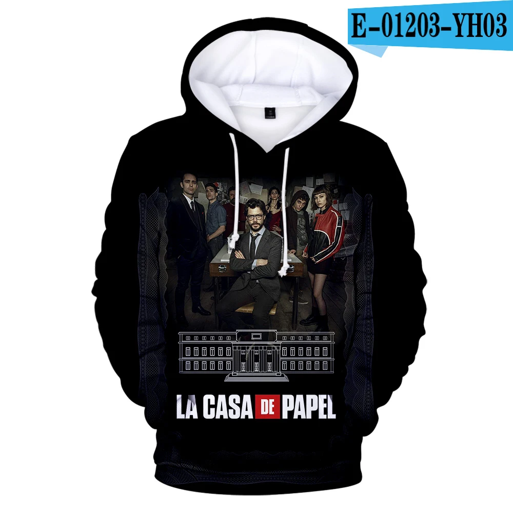 Цифровая 3D толстовка с капюшоном принтом ТВ серия La casa de papel Geld Heist Huis van Papier