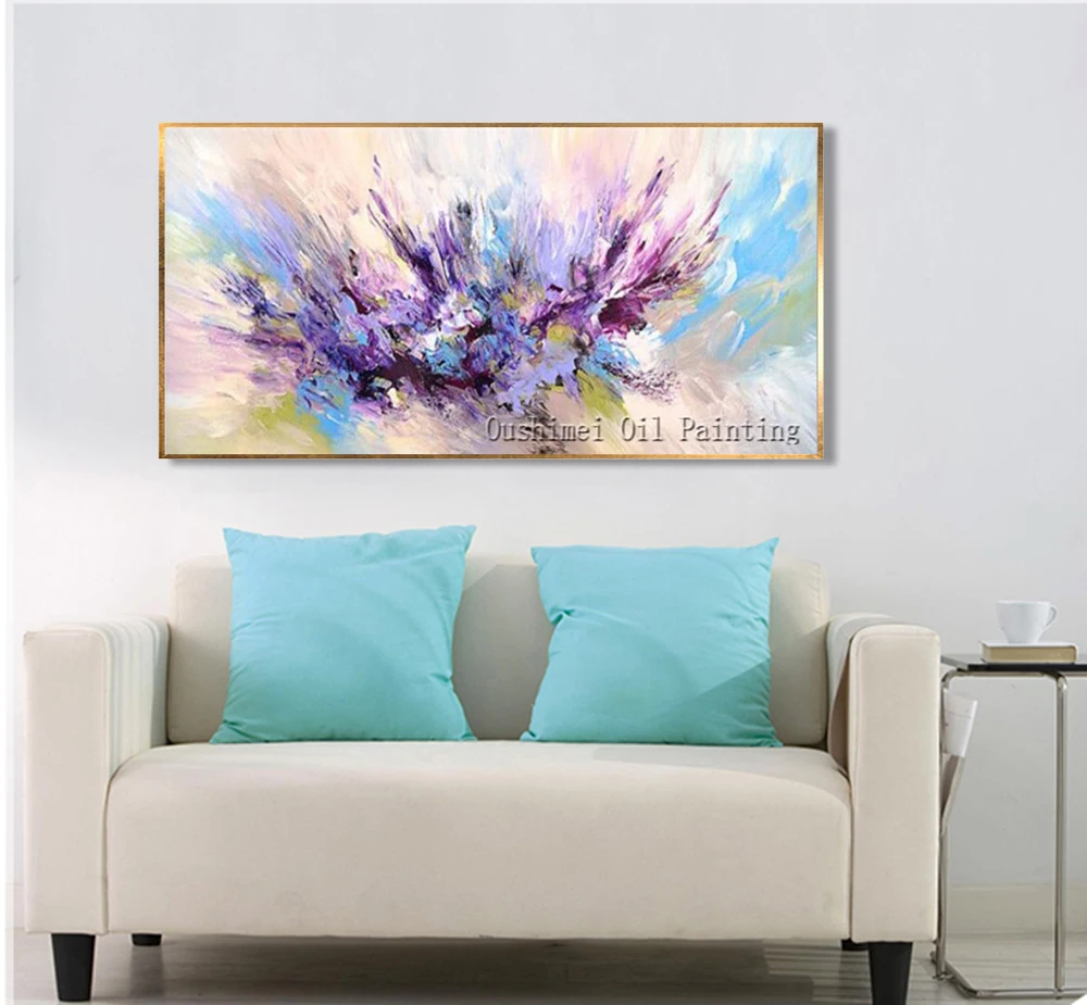 Новый дизайн красивые цвета ручной работы фиолетовая и розовая картина маслом на
