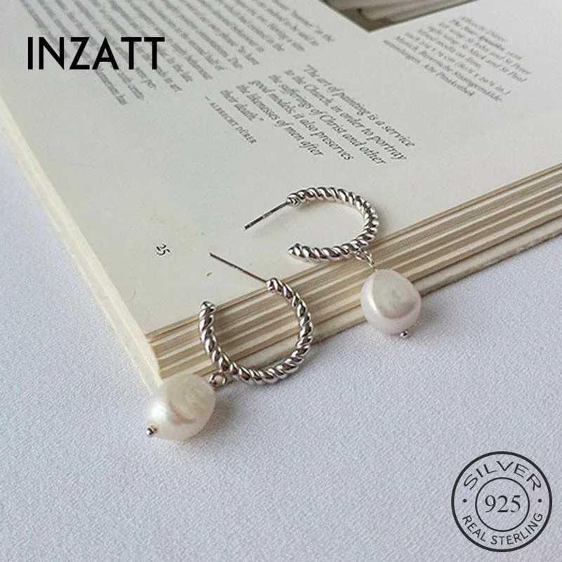 Женские серьги кольца INZATT вечерние из серебра 925 пробы с жемчугом в стиле барокко