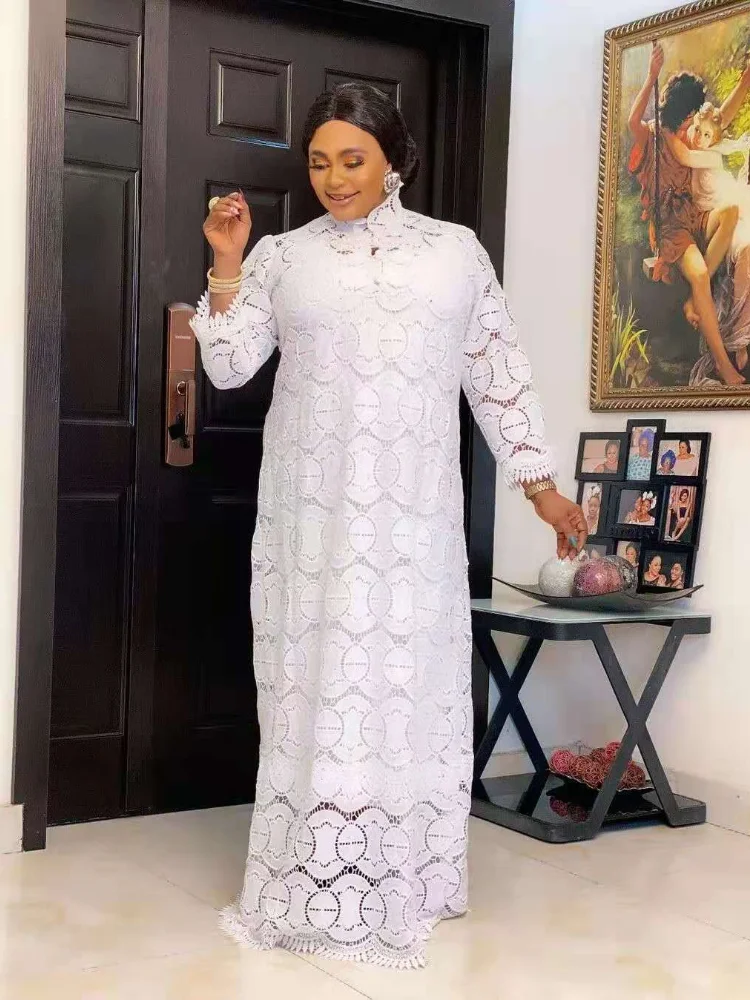 Lace White Plus Size Dresses for Women Autumn African Long Sleeve Dress Clothes Maxi | Тематическая одежда и униформа