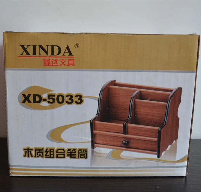 

High Quality Wood Square Fantastic Pen Holders with Drawer Multi-function Storage Box Office School Decoration