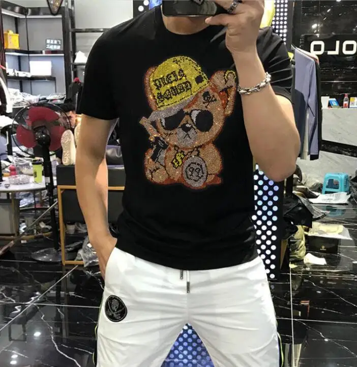 

Best quality Summer T shirt Men Streetwear Round Neck Short Sleeve Tees Tops Diamonds Male europe style Tshirt