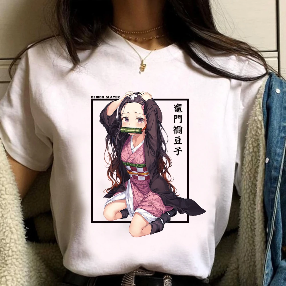 

Demon Slayer Anime T-shirt Kawaii Kamado Nezuko Printed Shirt Women Harajuku Cartoon Streetwear Aesthetic Tee Tops