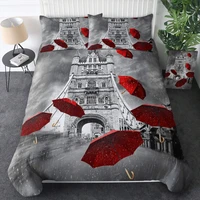 sleepwish paris city eiffel tower bedding duvet cover sets red umbrellas and paris eiffel tower print in queen size 3 piece 3d r