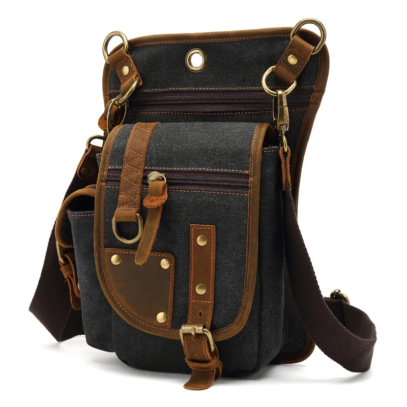 

New Outdoor Riding Leg Bag Men's Canvas Fashion Casual Shoulder Messenger Bag Korean Style Fashion Waist Bag