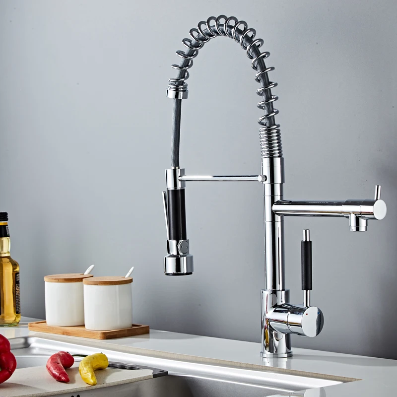 Хромированный пружинный вытяжной смеситель для кухонной раковины Смеситель