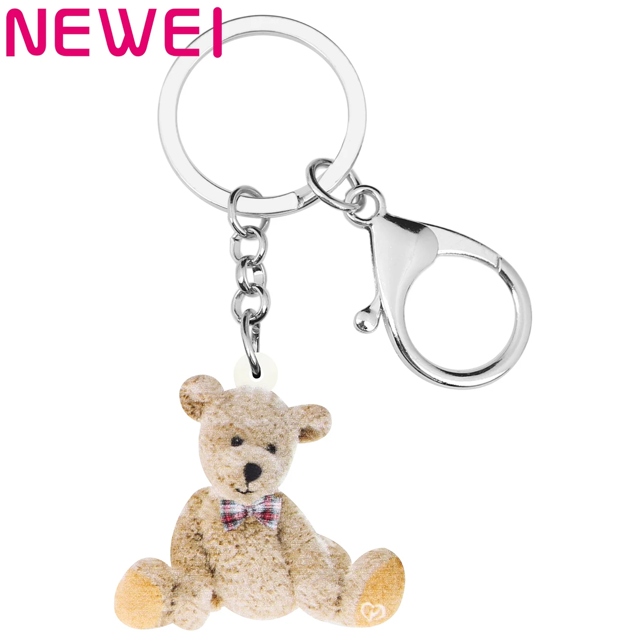 

Newei Acrylic Brown Plush Teddy Bear Keychains Lovely Animal Keyring Jewelry For Women Kids Friends Trendy Party Gift Decoration
