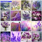 Картина для алмазной вышивки GATYZTORY, полностью квадратные цветы, Алмазная мозаика, лаванда, вышивка крестиком, Цветы Стразы, Арт, украшение для дома