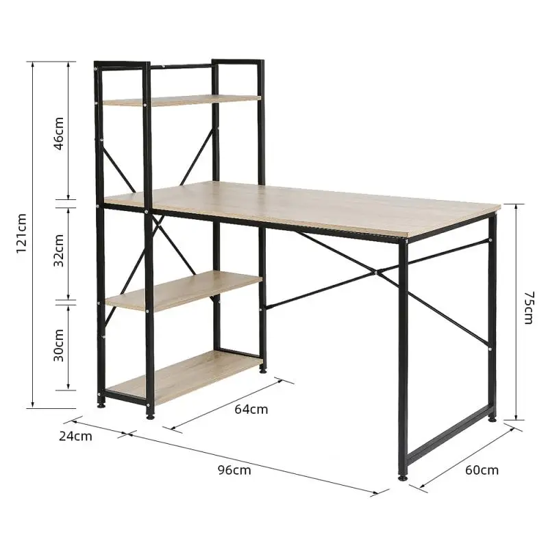 

Computer Laptop Desk 47" Modern Style Computer Desk With 4 Tiers Bookshelf For Home Office Studying Living Room 120x64x121cm
