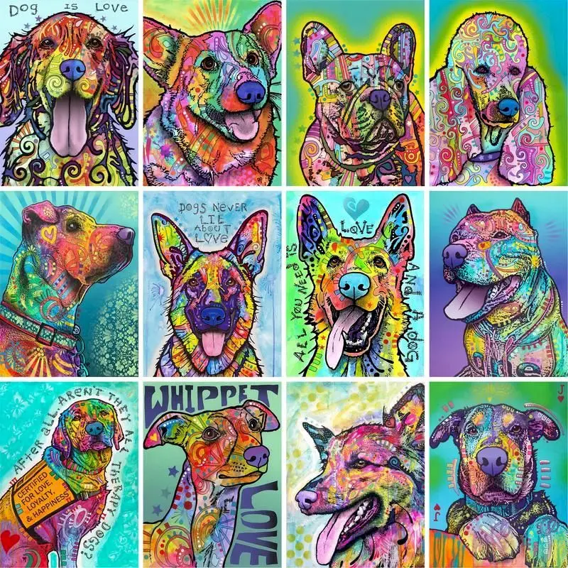 GATYZTORY Diy Painting By Numbers Colorful Dog Animal Oil Paint Kits On Canvas For Adults Kids Unique Gift Home Decor Pictures