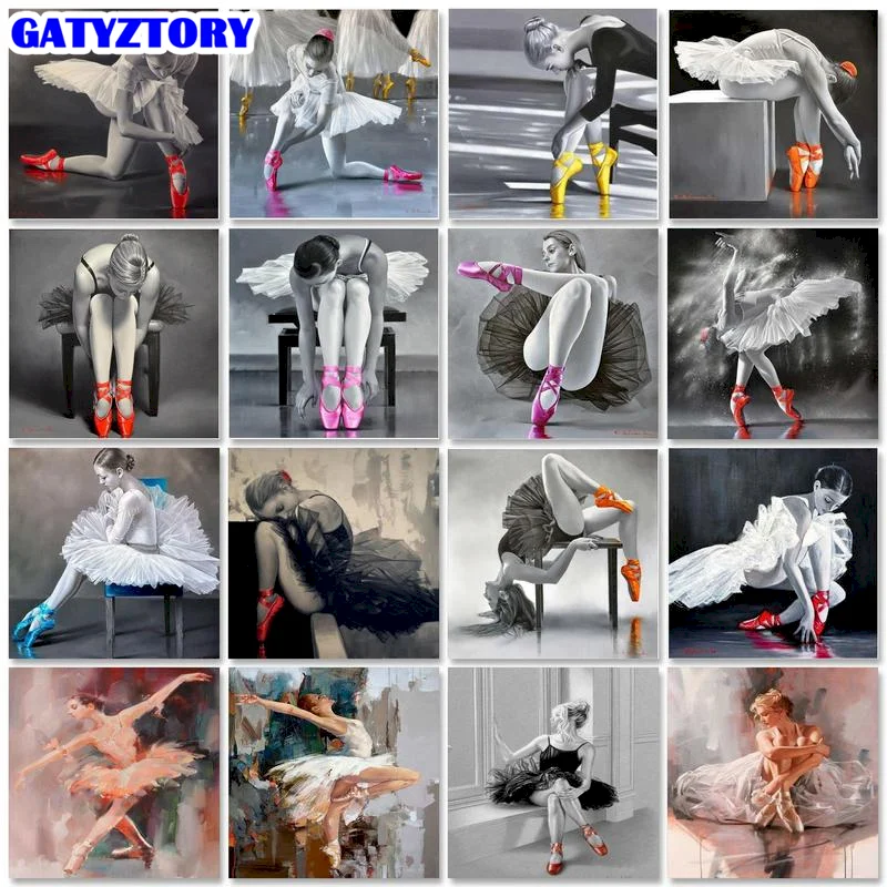 

GATYZTORY DIY Pictures By Numbers Ballet Girl Kits Drawing Canvas HandPainted Coloring Oil Painting By Number Dancer Figure Home