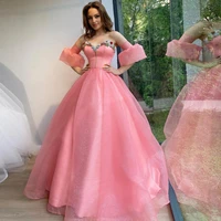sparkly organza prom dress sweetheart pink evening dresses fluffy dress floor length floral dress applique pretty gown plus size