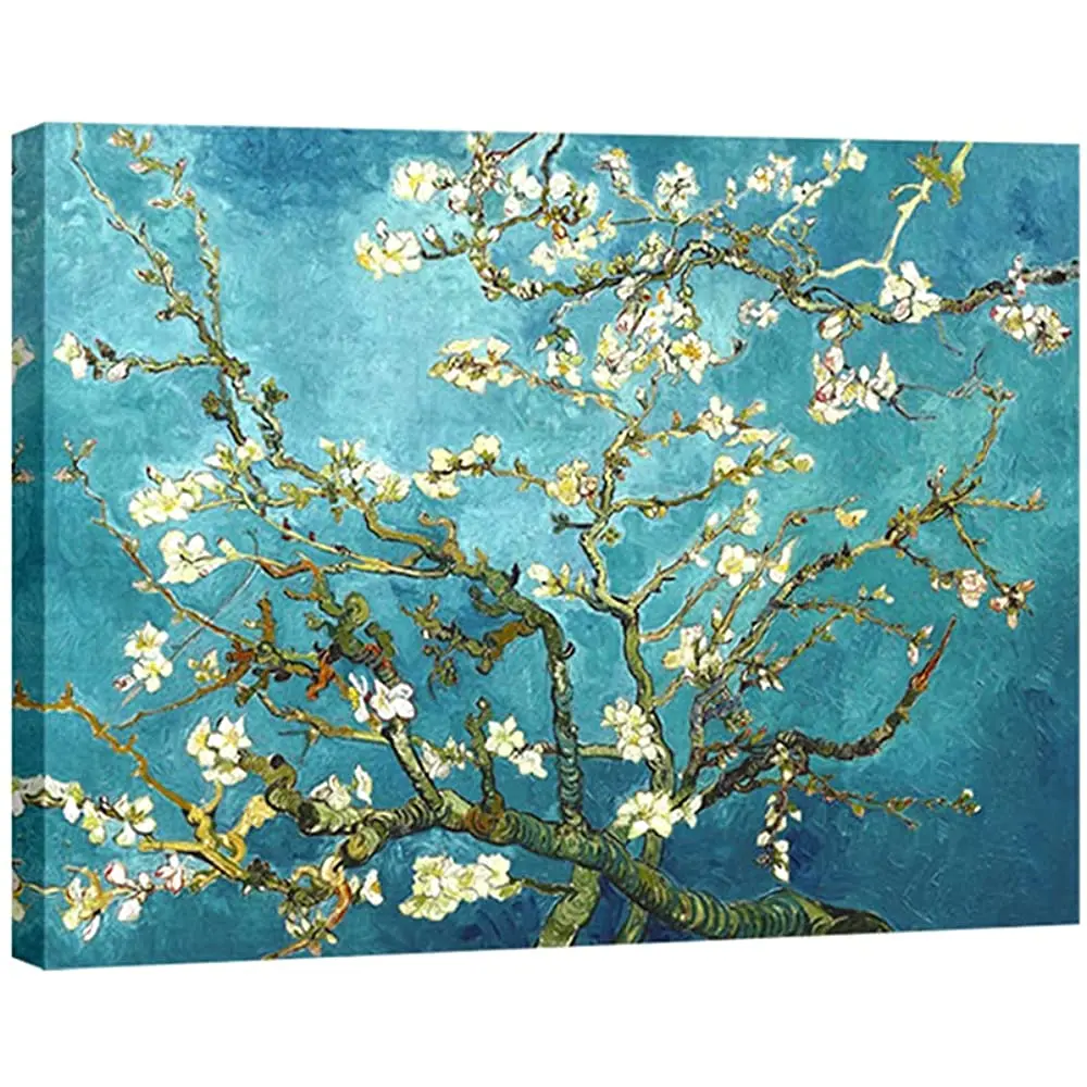

Wieco Art Almond Blossom Modern Framed Floral Giclee Canvas Prints by Van Gogh Famous Oil Paintings Reproduction