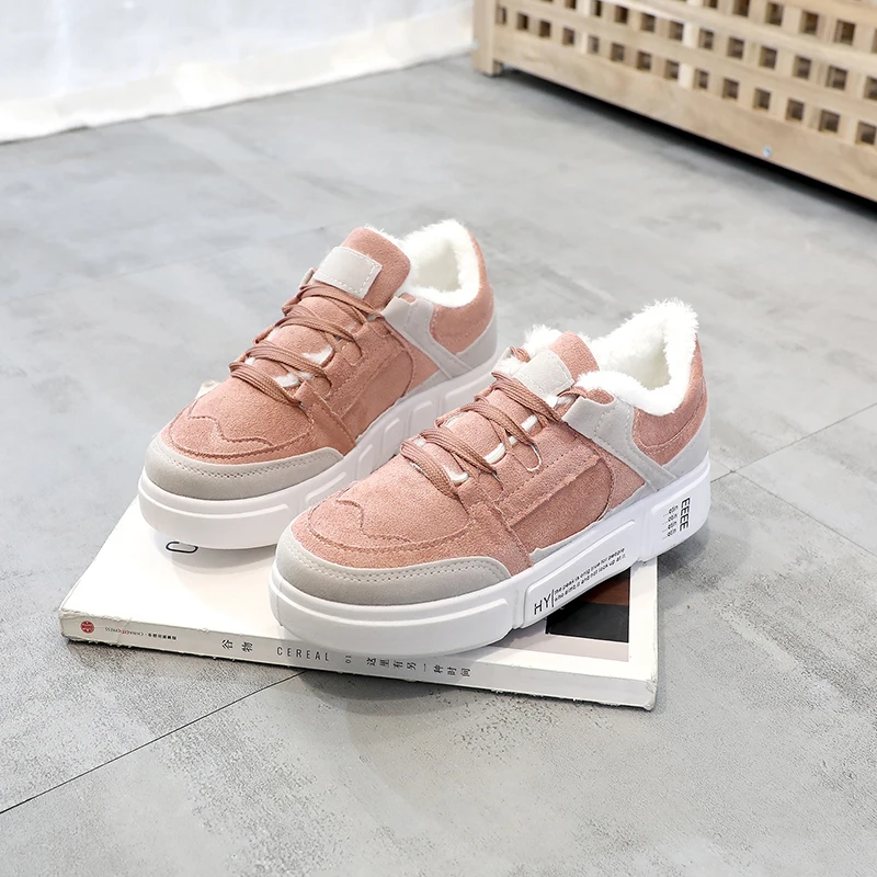 Женские кроссовки с мехом розовые повседневные для пробежек прогулочная обувь