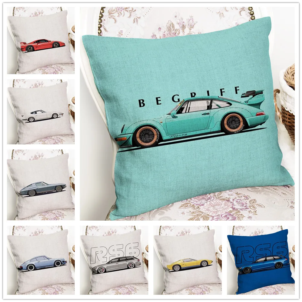 

Льняная наволочка для подушки с рисунком сбоку автомобиля, декоративная наволочка для дивана, 45x45 см