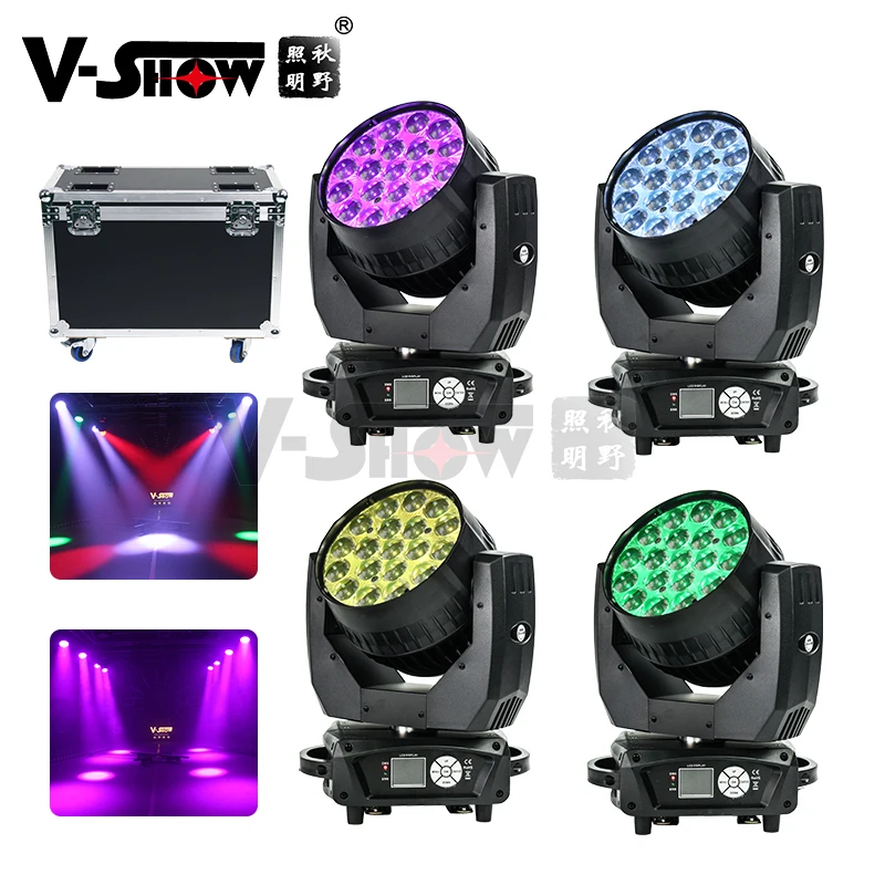 Vshow 4 шт. с корпусом F светильник AURA 19x15 Вт RGBW светодиодный движущейся головкой для