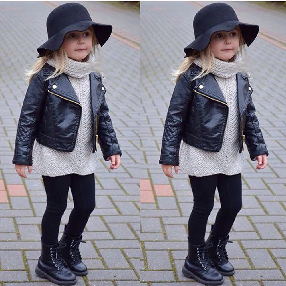 

Jacket for girls clothes for newborns Baby Outwear Black Leather Coat children's winter jacket куртка зимняя девочка g5