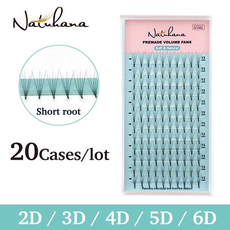 NATUHANA 20 чехлов 2D/3D/4D/5D/6D ресницы с короткими стволовыми ресницами готовые