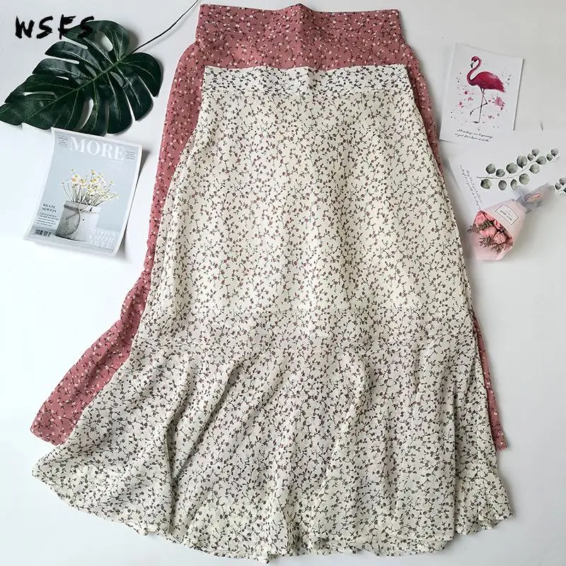Летняя шифоновая Пляжная Юбка-миди с цветочным принтом | Женская одежда