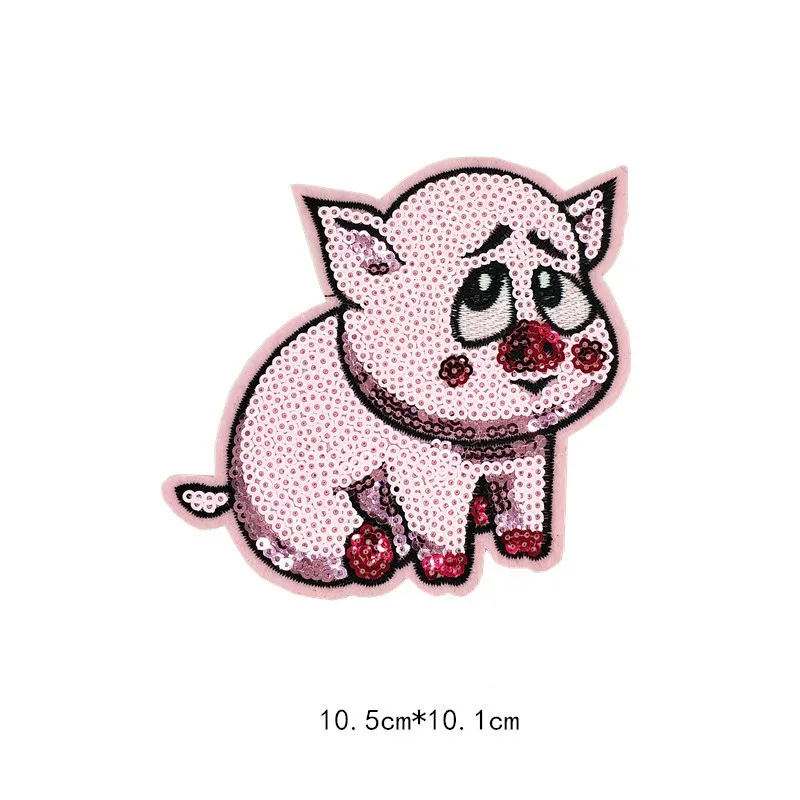 Железные милые заплатки в виде животных для одежды полосы блёстки свинья значки