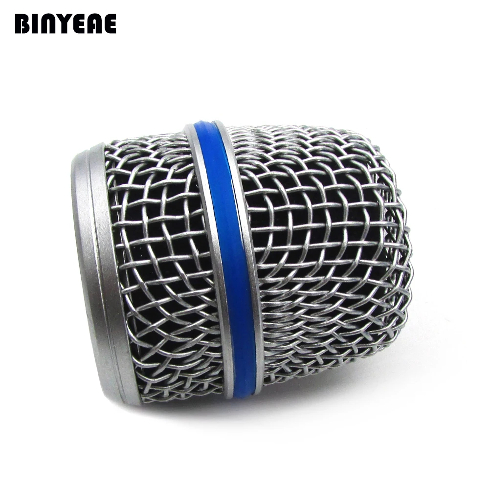 Серебристый сетчатый гриль для вокального микрофона SM57 с силиконовой синей